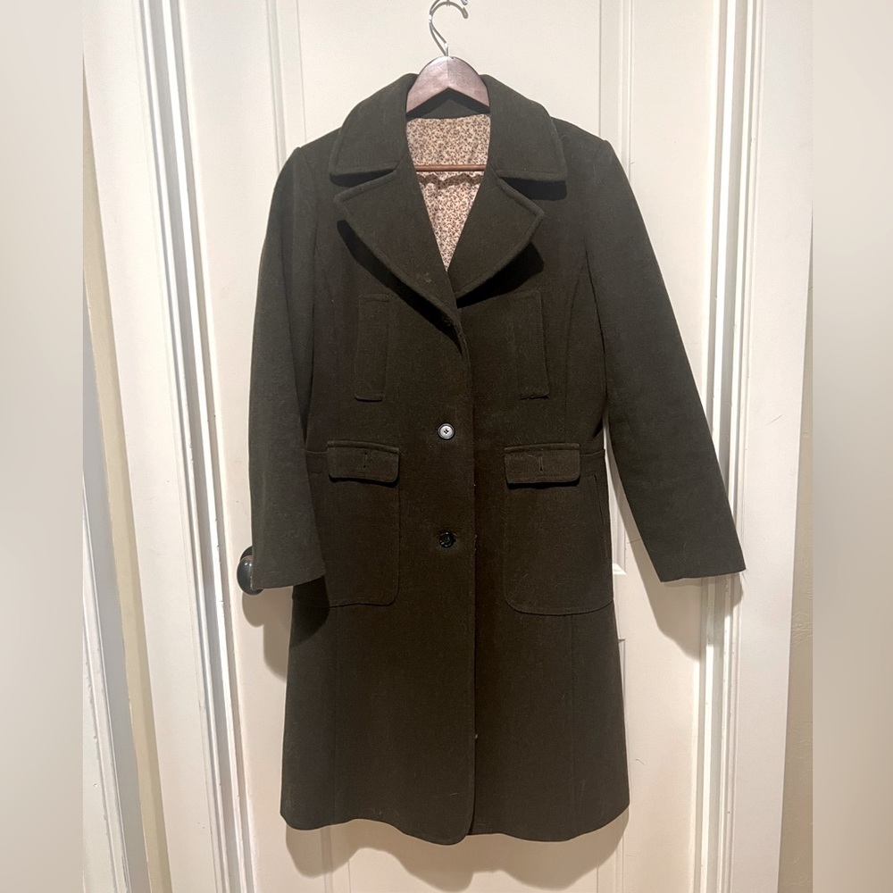 Green Single Breasted Wool Blend Oevercoat